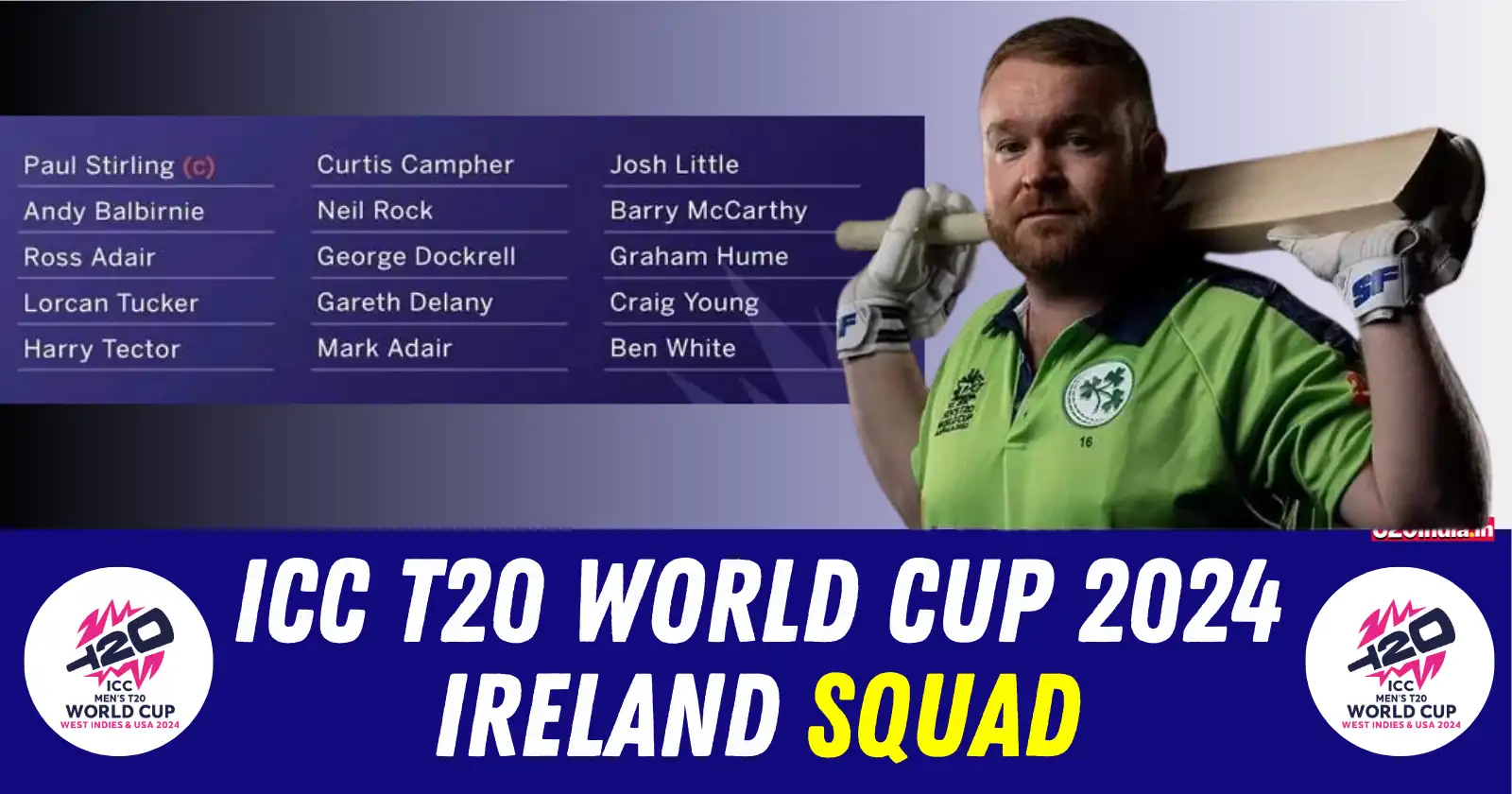 ICC T20 World Cup 2024 Ireland Squad: Complete List of Players